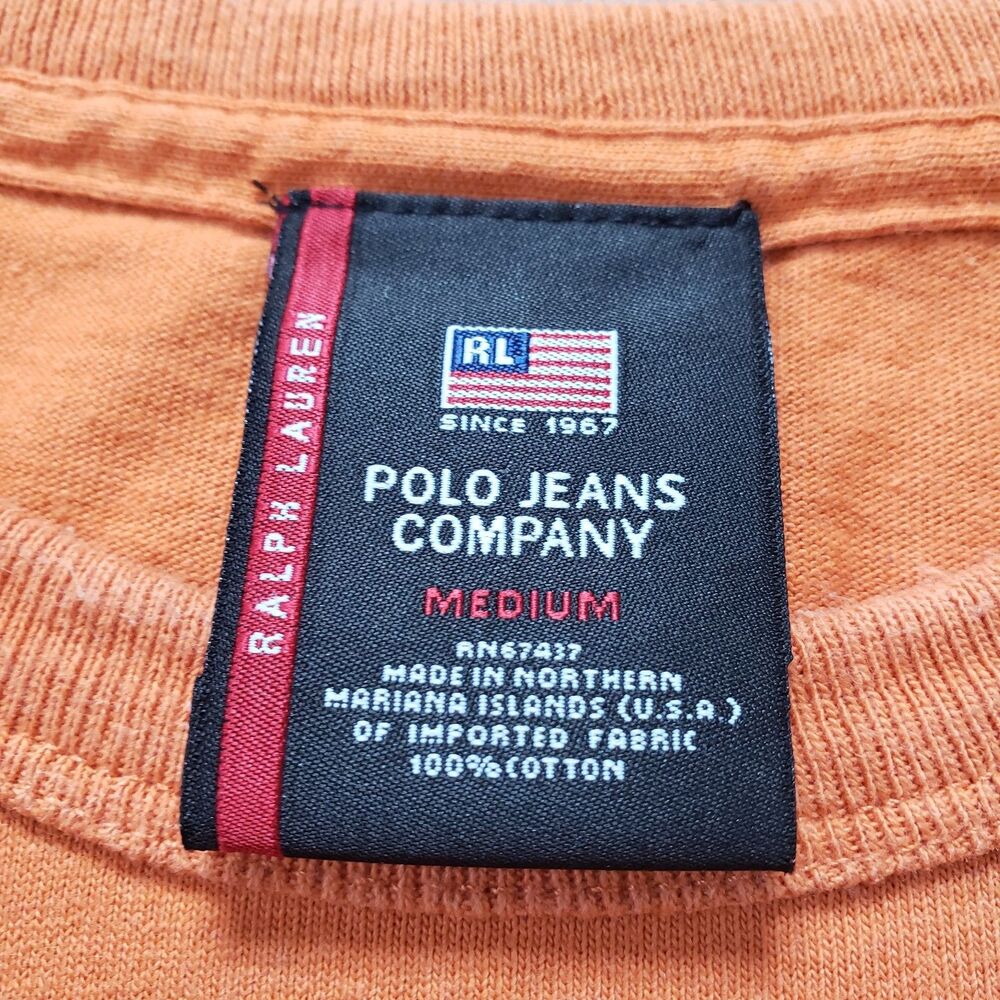 Vintage 90s Polo Jeans Company #09 Sz Medium Mens Colorblock T-Shirt Orange Blue - Picture 3 of 8